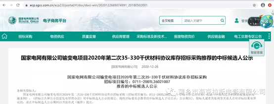 ?？死怪袠藝译娋W(wǎng)有限公司輸變電35-330千伏材料協(xié)議庫存項目,中標金額2858.16萬元